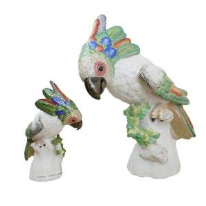 NYMPHENBURG SMALL/LARGE PAINTED PORCELAIN COCKATOO