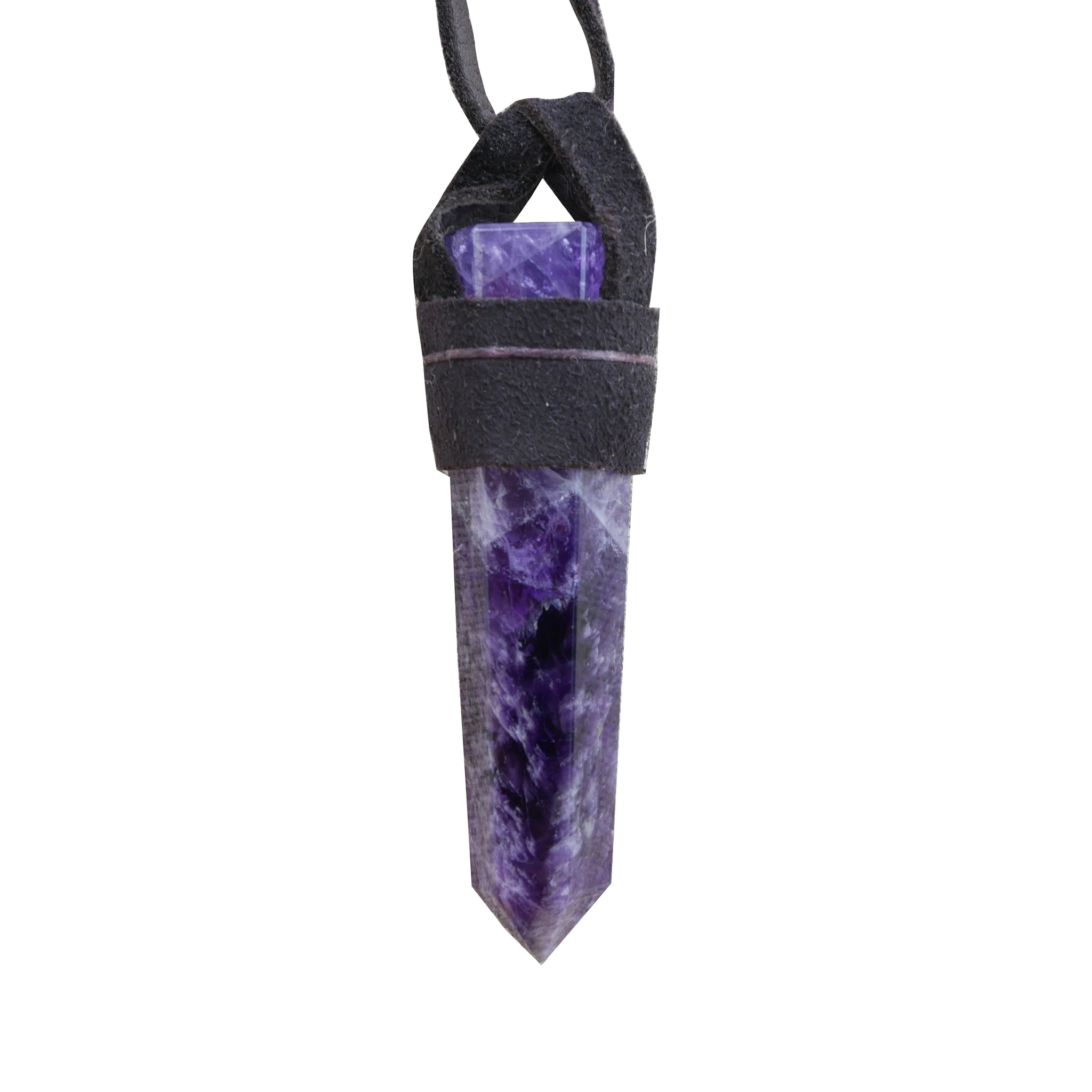 AMETHYST PENDANT ON SUEDE LEATHER STRAP