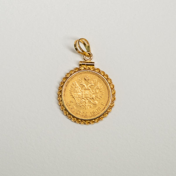 Zar Nicholas II coin pendant charm from 1909