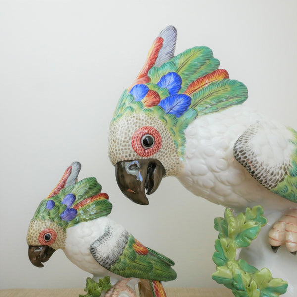 NYMPHENBURG SMALL/LARGE PAINTED PORCELAIN COCKATOO