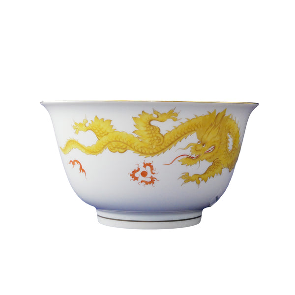 MEISSEN rich dragon in yellow bowl pair